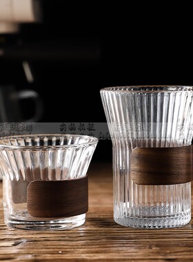高颜值挂耳式冰咖啡杯美式专用拿铁杯防烫玻璃杯竖纹泡茶杯子家用