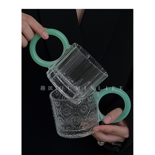 Qumin风回小院庭芜绿 柳眼春相续高颜值圆环杯竖纹咖啡杯玻璃杯