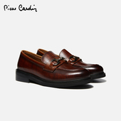 皮尔卡丹手绘格纹乐福鞋 女鞋 真皮羊皮内里潮饰扣平跟复古一脚蹬女