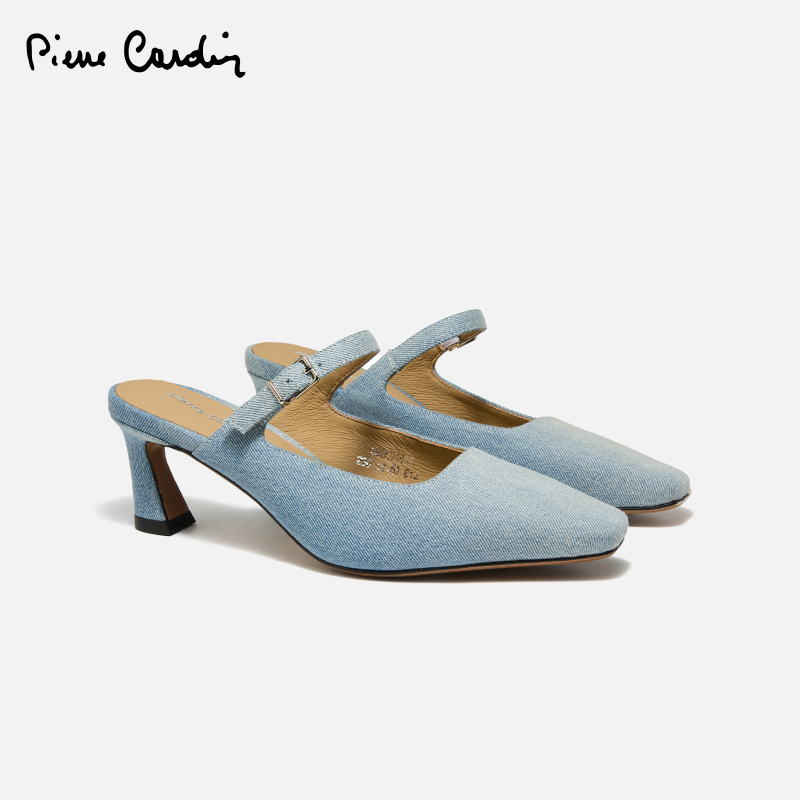 真皮穆勒鞋包头芭蕾风粗跟高跟