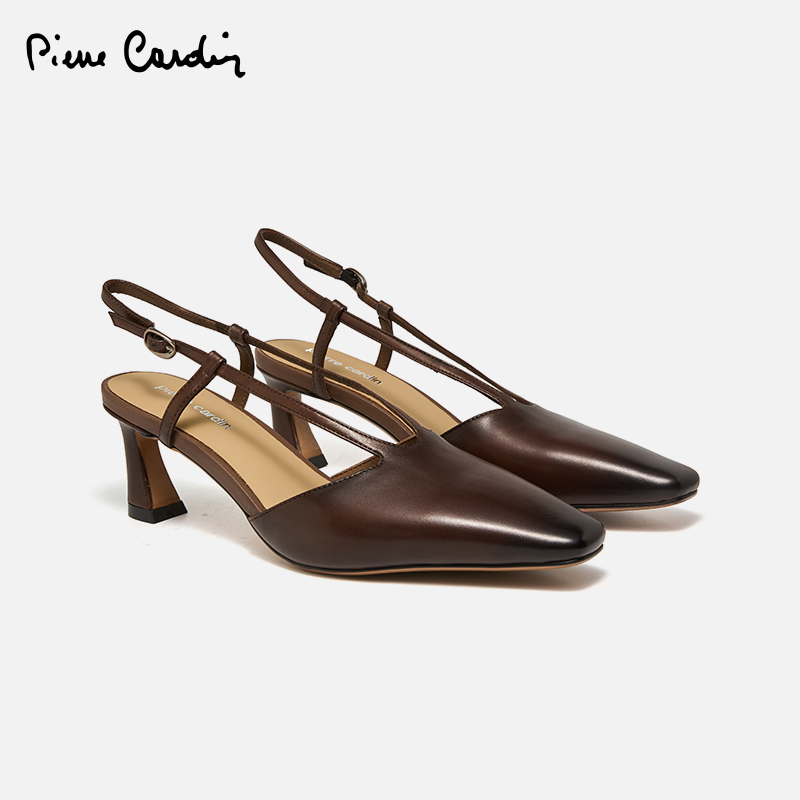 真皮高跟凉鞋撞色尖头百搭方头