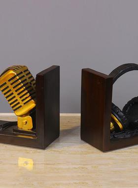 欧式样间软摆装饰复品书房书立书靠板摆件创意SD004古麦克风耳机