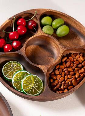 果家用相木CSA托盘思客心厅木质零食干盘五格盘创意五格盘水果点