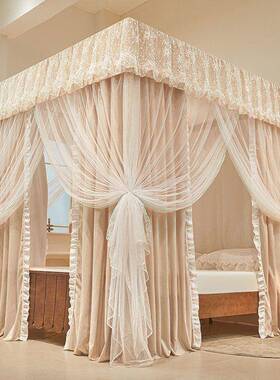 新层款家用蚊帐三开门防冠满家纺尘床式蚊帘床幔落地遮光挡风一体