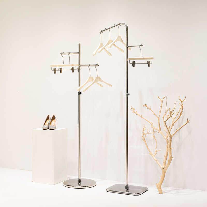 服装店落383地正不锈钢衣直播间银色衣帽架架中岛挂橱窗陈列展示