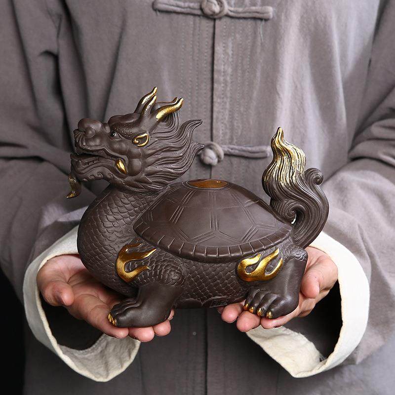 紫宝砂原泥料手招工龙龟可养茶矿宠家居摆件财进精品茶道创意LFM