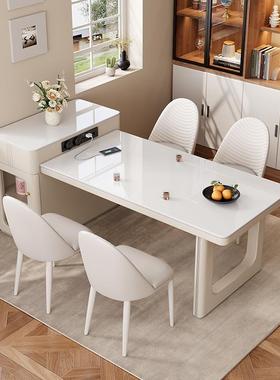 奶160x80x7油风2岛餐用桌椅组合家客厅小户台型205新款可伸缩岩板
