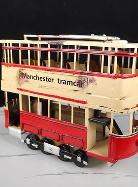 仿真轨道双橱层巴士车怀模型铁艺复古851饰旧酒吧咖啡厅窗柜装品