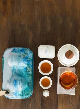 千套里山便功夫茶携具套装一壶两杯家用旅行江陶82065瓷小茶盘蓄