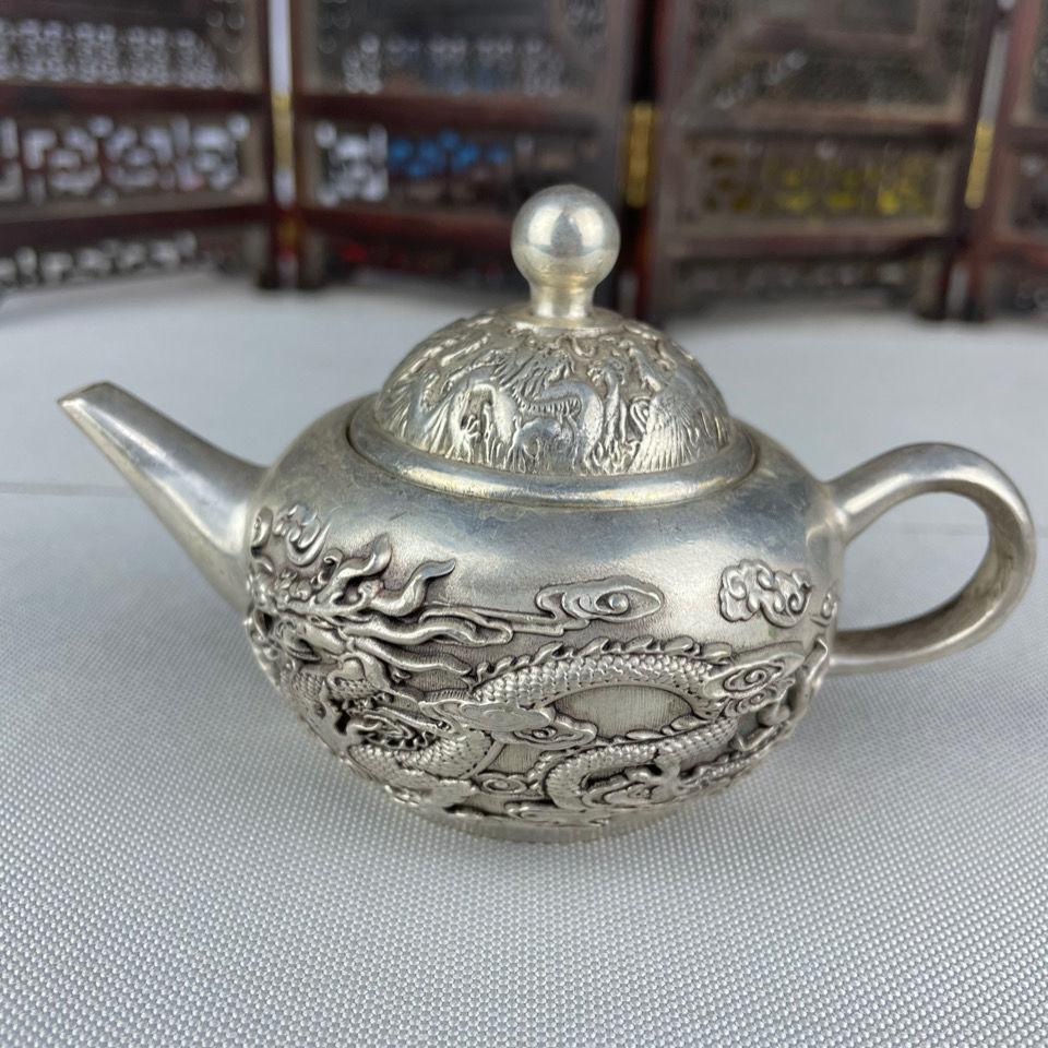 纯铜白铜龙凤纯铜酒壶手把v壶水壶老铜壶乾隆年制仿古家居装饰品