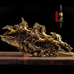 纯黄铜俊马摆件马到成功 办公室桌面纯手工摆设装饰商务礼品新款