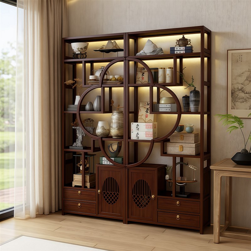 家用陈列架茶柜置物架新中式博古架茶叶展示柜非T实木客厅隔间柜