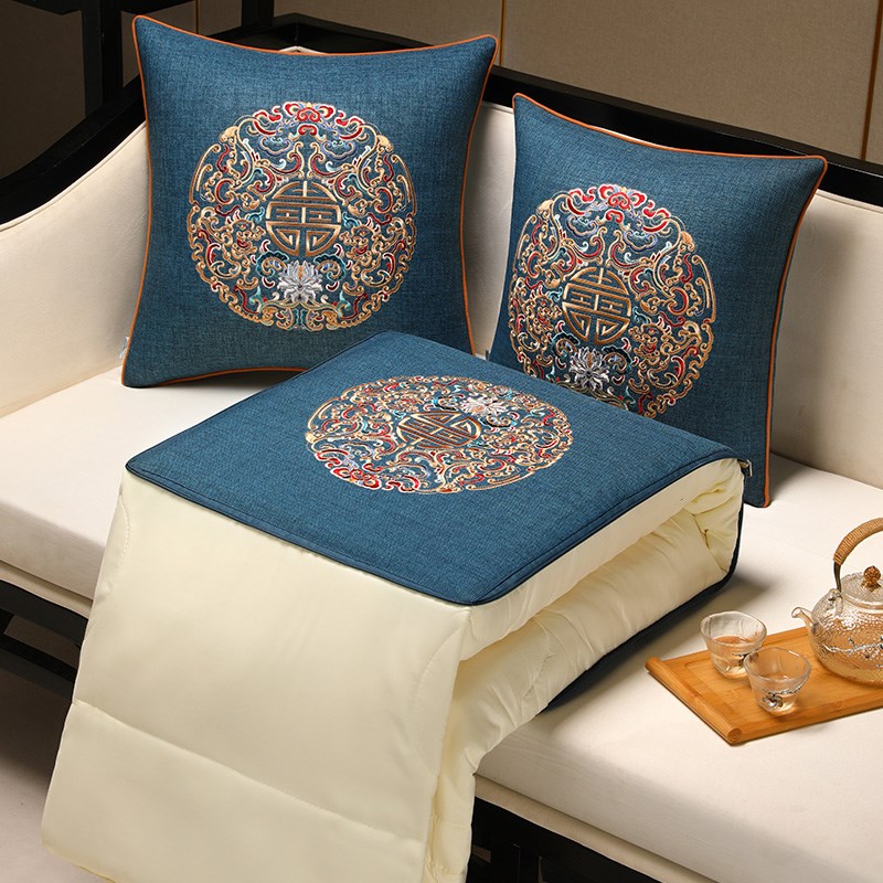 中式抱枕车用被子两用p车载折叠抱枕被客厅沙发靠枕毯子二合一定