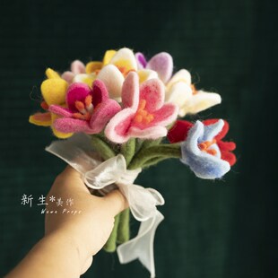 成品羊毛毡花毛绒花束手捧花DICY装饰订婚领证拍照道具闺蜜礼物