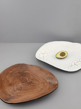 北欧创意几何不规则椭圆形树脂果盘托盘摆件O客厅餐厅软装家居饰