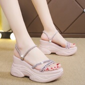 水钻坡跟凉鞋 内增 厚底松糕两穿高跟凉拖鞋 女仙女m风2021夏季 新款