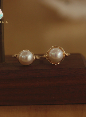 天然淡水珍珠戒指麻花包金绕线复古文艺指环超强保色