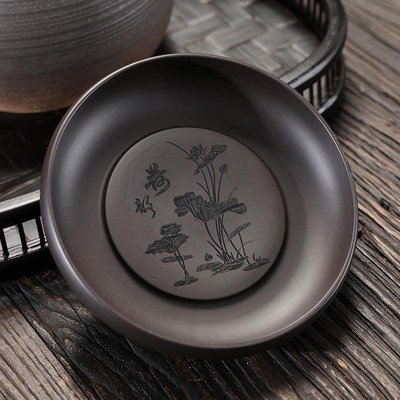 紫砂壶承杯垫刻字茶托功夫茶具配件隔热壶托陶瓷底座家用圆形定制