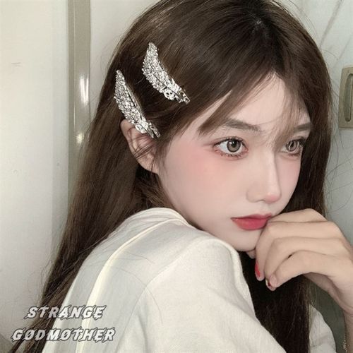 网红2024新款羽毛水钻发夹女边夹少女网红侧边夹子鸭嘴夹头饰发卡