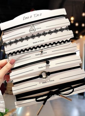 蕾丝项链颈饰圆环宽颈带细小黑项圈女儿童挂链网红夏季双层锁骨链