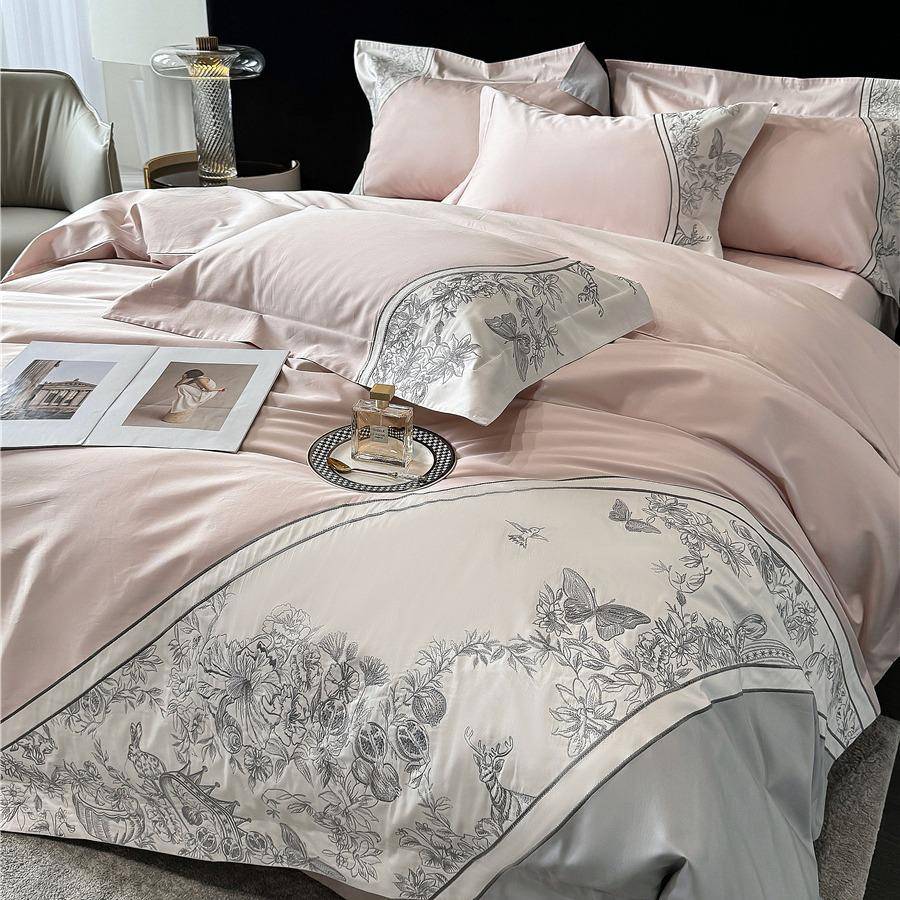 复古高级140支长绒棉四件套全棉纯棉绣花拼接被套亲肤四季款床品