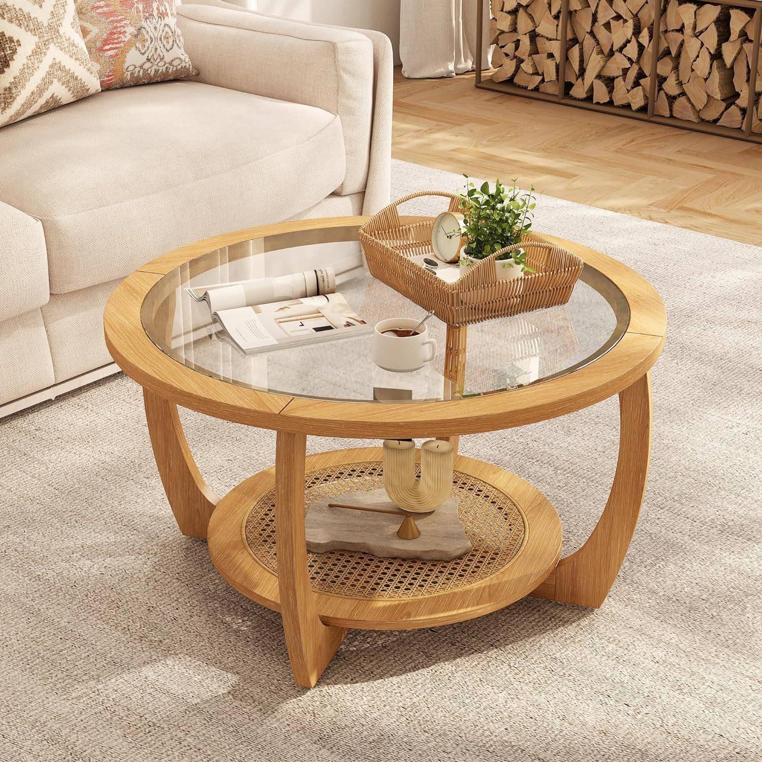 家用茶几茶桌茶台小户型轻奢现代卧室坐地阳台圆形玻璃客厅小桌子