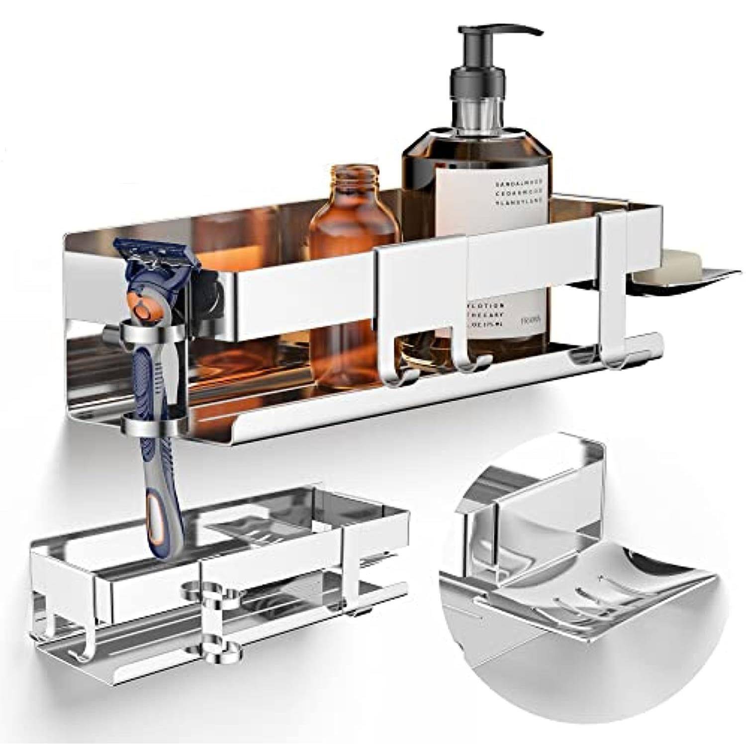 外贸品浴室用品打孔免打孔多功能壁挂式置物架收纳架不锈钢淋浴架