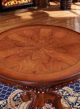 欧边式复古式实木圆茶几美电沙发几角几小圆桌子咖82494啡桌话桌