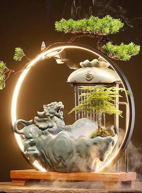 中式招财貔貅流水摆件瓷环水客陶厅桌新面UXM办公室开循业乔迁礼