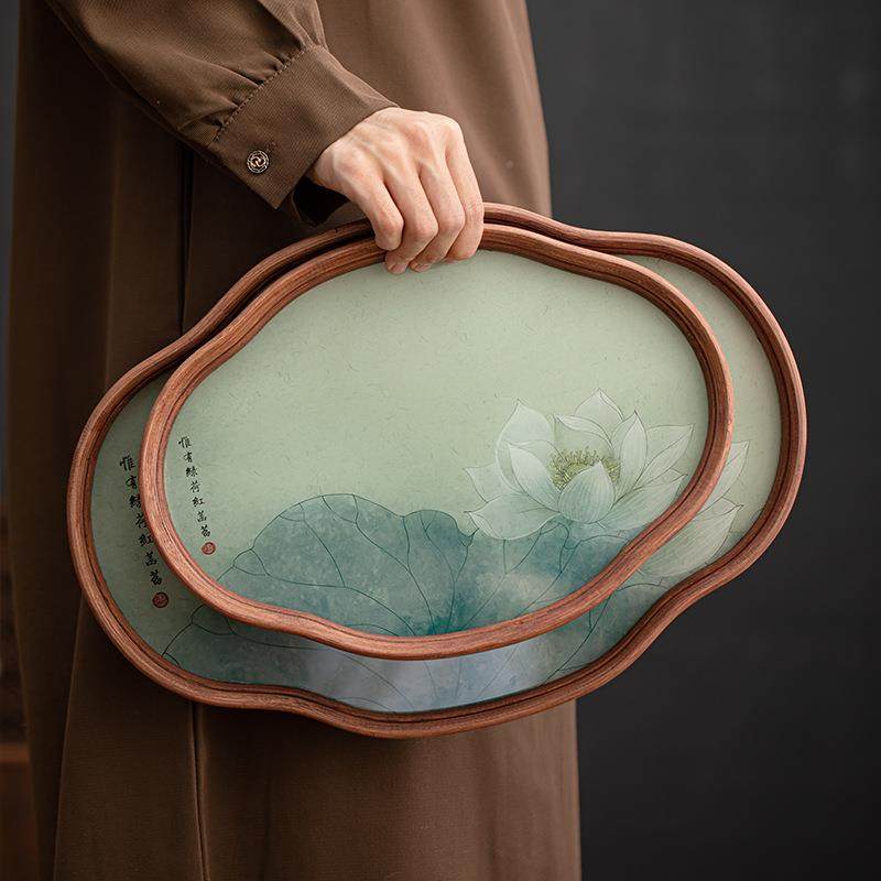 海棠玻荷托盘茶盘小型24JS10-0璃中式壶花承干泡台制高档茶具收竹