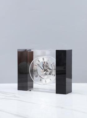 欧轻亚奢克术力透明黑边钟表2193装式饰座钟艺摆件客厅书房家居装