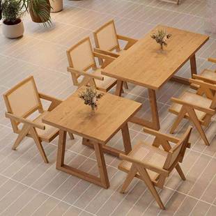 全实木啡桌椅组合方桌桌日DOD式 奶茶业店咖厅长方形商餐饮店休闲