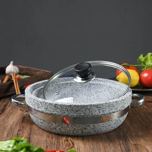 天然石锅顾饭石锅NPV鱼石料理石锅菜锅耐高温石锅拌带板盖酒店之