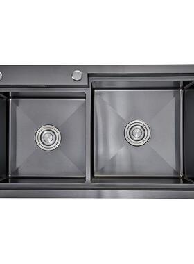 纳米黑色304手工水槽槽双NH8447不锈钢水槽套餐洗台上厨房盆洗菜