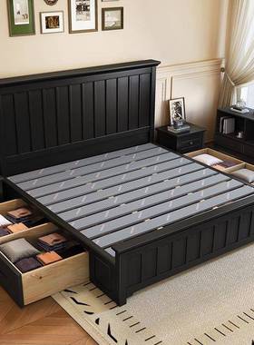 复古卧实木黑色美式1.5风米主1.8床米双人床现LLQ代简约古婚床