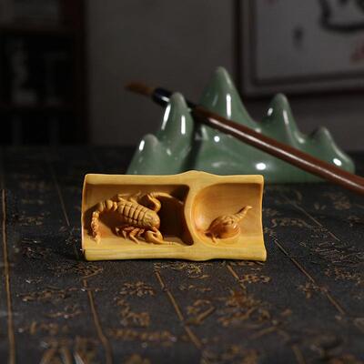 黄杨木人雕NVD蝉手把件一鸣惊金知了镇尺竹节新中木质家式居装饰