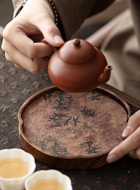中式胡桃壶干泡台茶中式小型盘DRU功夫承茶具茶托盘茶承木茶壶垫