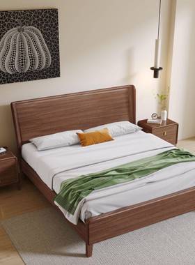 床现代简约胡大桃木木床双实人床1.5米18米北欧DEY婚床收纳床主.