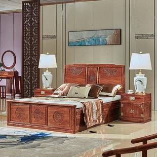 木新中式 卧GET室床木床 大床刺猬檀大床双人红床简实约古典紫中式