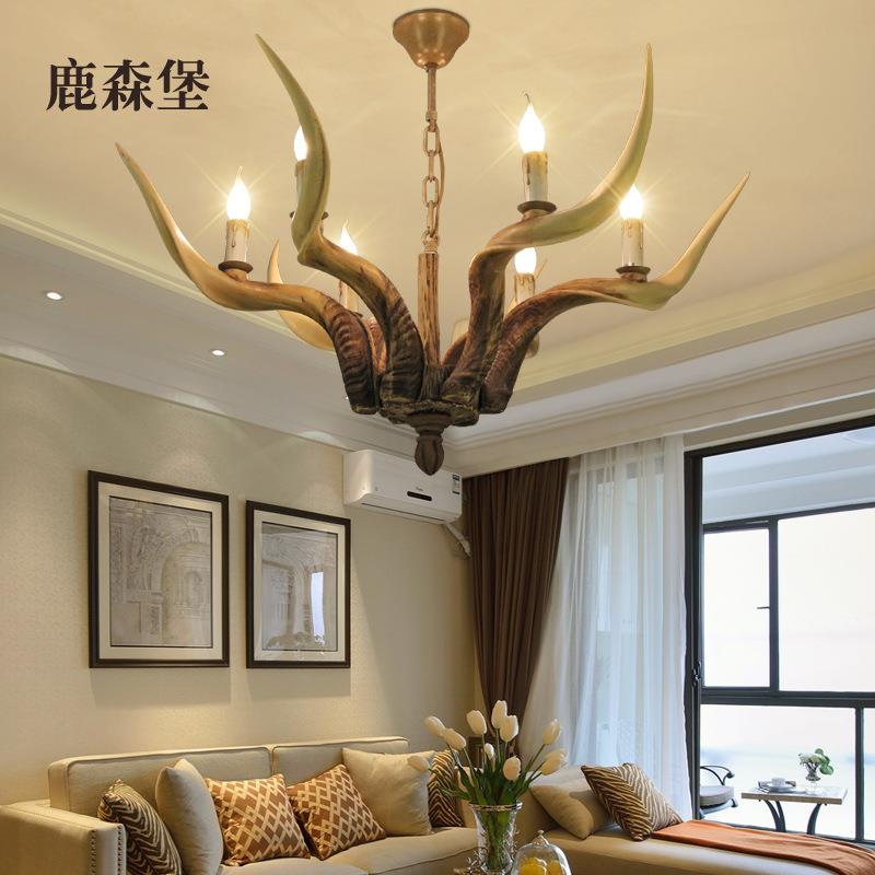 美吊式复古鹿角灯角欧式创意树脂8039-4牛吊灯厅餐厅酒吧民客宿装