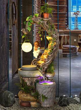 假流水禅意石磨根客厅落地小摆件喷养鱼泉雕池加7913湿室内精品山