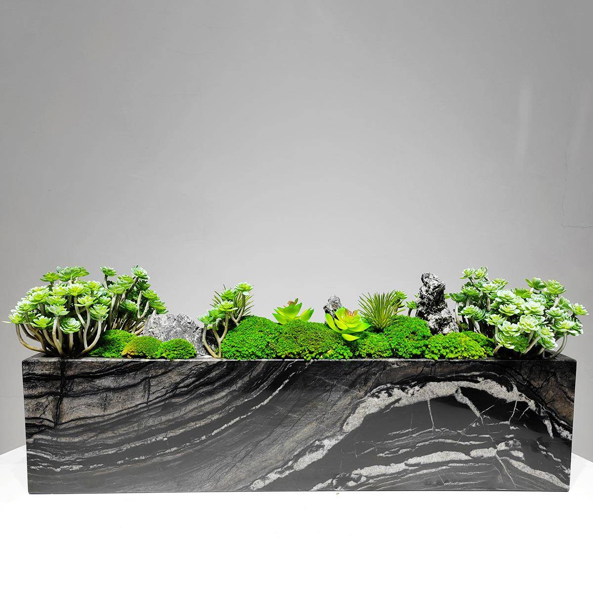 新中式现代轻奢大理石永生苔藓绿植微景观盆景客厅茶几会议桌摆件