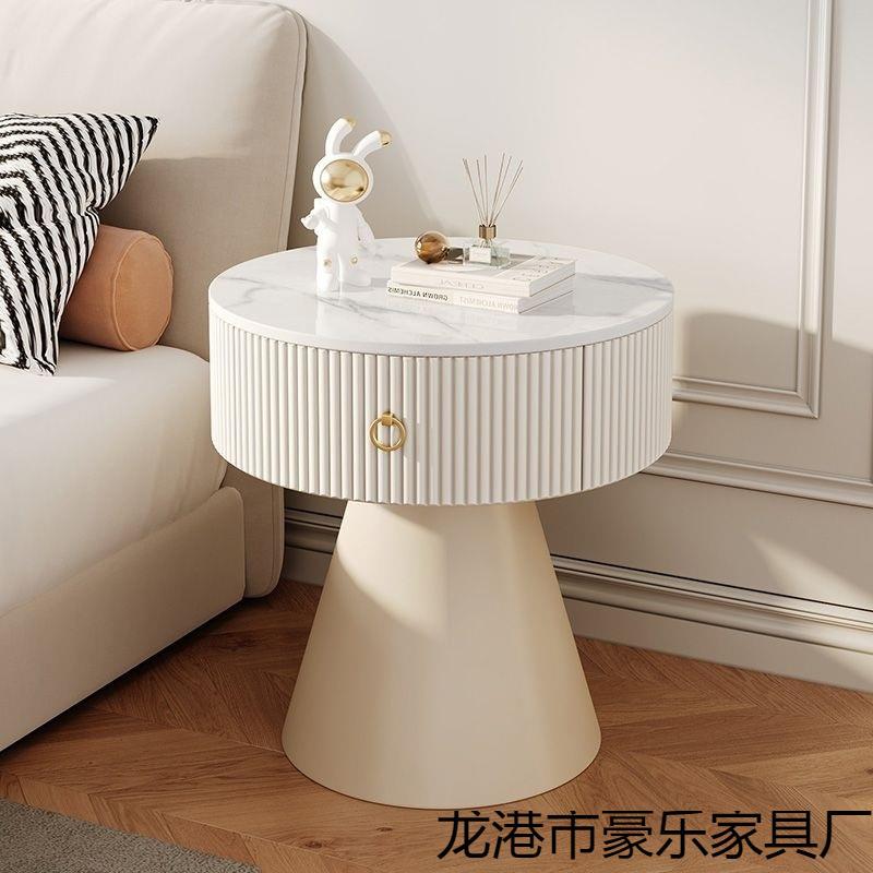 奶油风客厅圆形简约现代茶几侧边家用卧室床头柜抽屉创意小边沙发