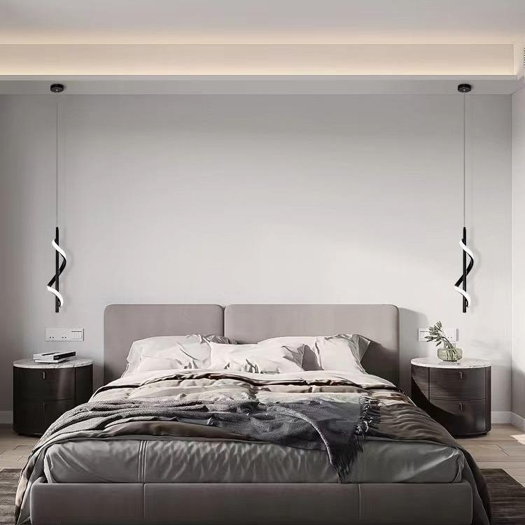 床头吊灯主卧现代简约北欧极简房间吊灯螺旋杆卧室床头灯