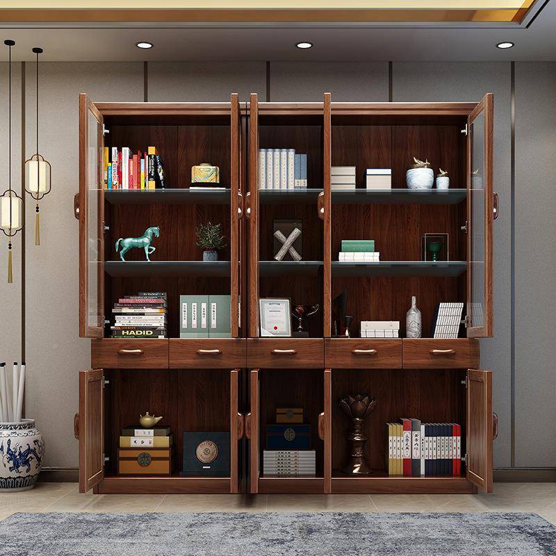 中式木LH-306书书柜玻璃展示酒柜轻奢高实档家用室大容量内收纳储