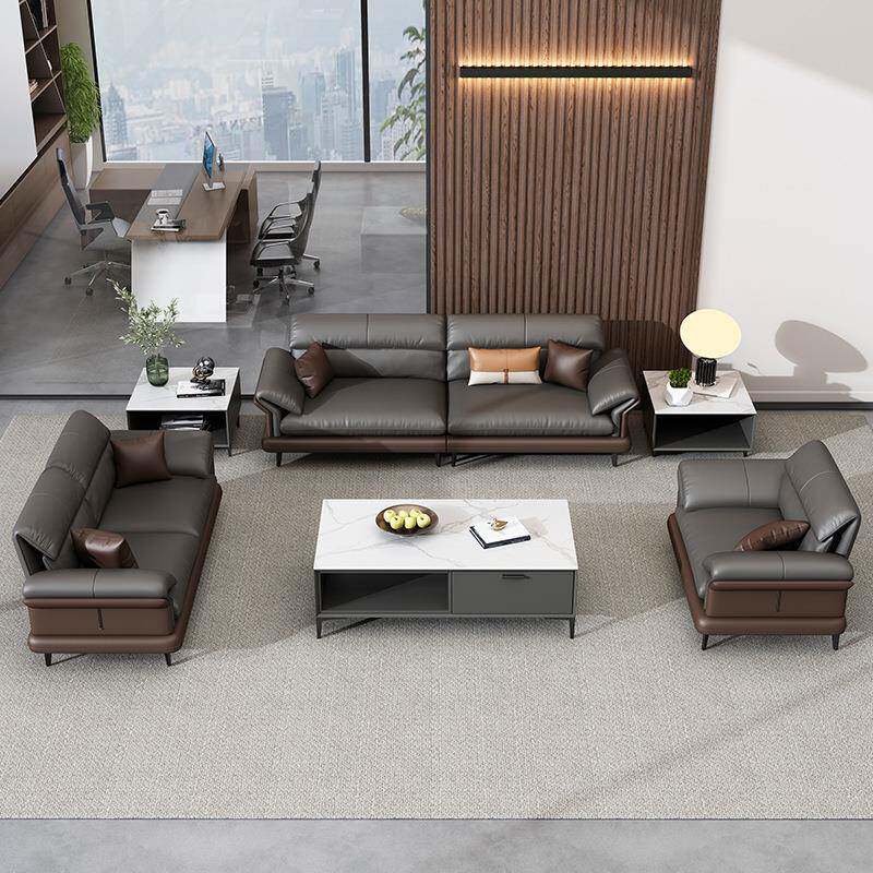 办公沙办发老客板公会无品牌/室区商务接待现代简约皮质大气茶几