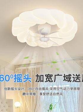 光谱护眼卧室0风扇灯摇头224225新全款代简约奶油风圆形主卧现吸