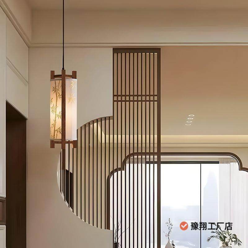 宋代美学吊茶空间关室角过道竹叶新中式卧室玄床头灯小吊灯927餐