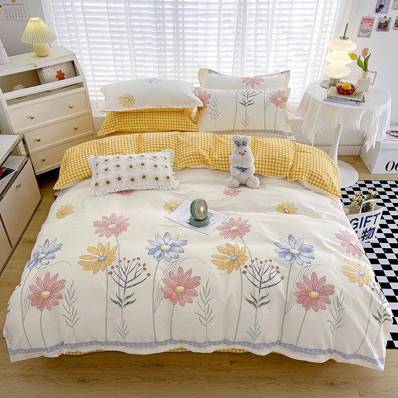 春夏全棉被套100纯单被罩可棉裸宿睡单双人四件套四季卡普全棉通