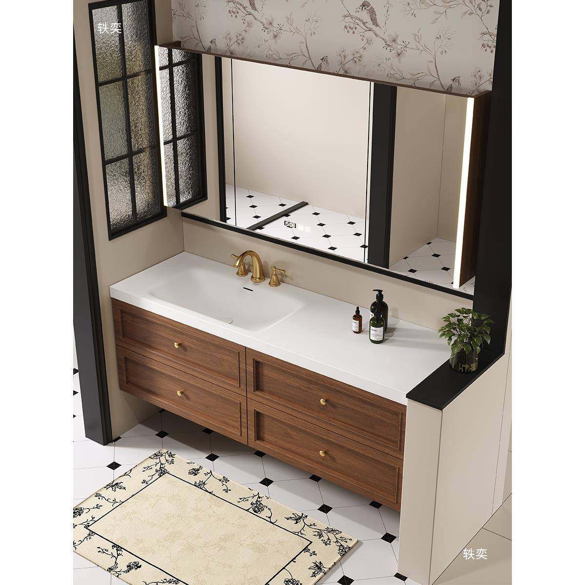 2025新款一体盆法奶油悬挂橡胶木风烤漆876浴式室式柜定.,家装主材,浴室柜,淘宝优惠券,粉丝福利购,淘宝优惠卷